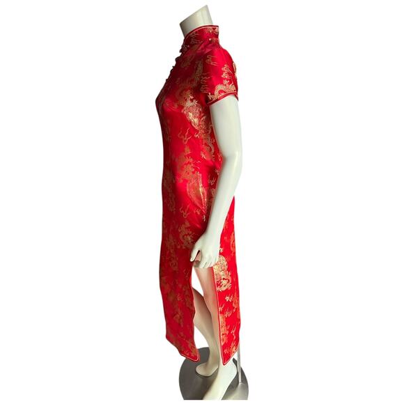 Vintage Red Golden Dragon Cheongsam Qipao Dress Size Small - Picture 2 of 16